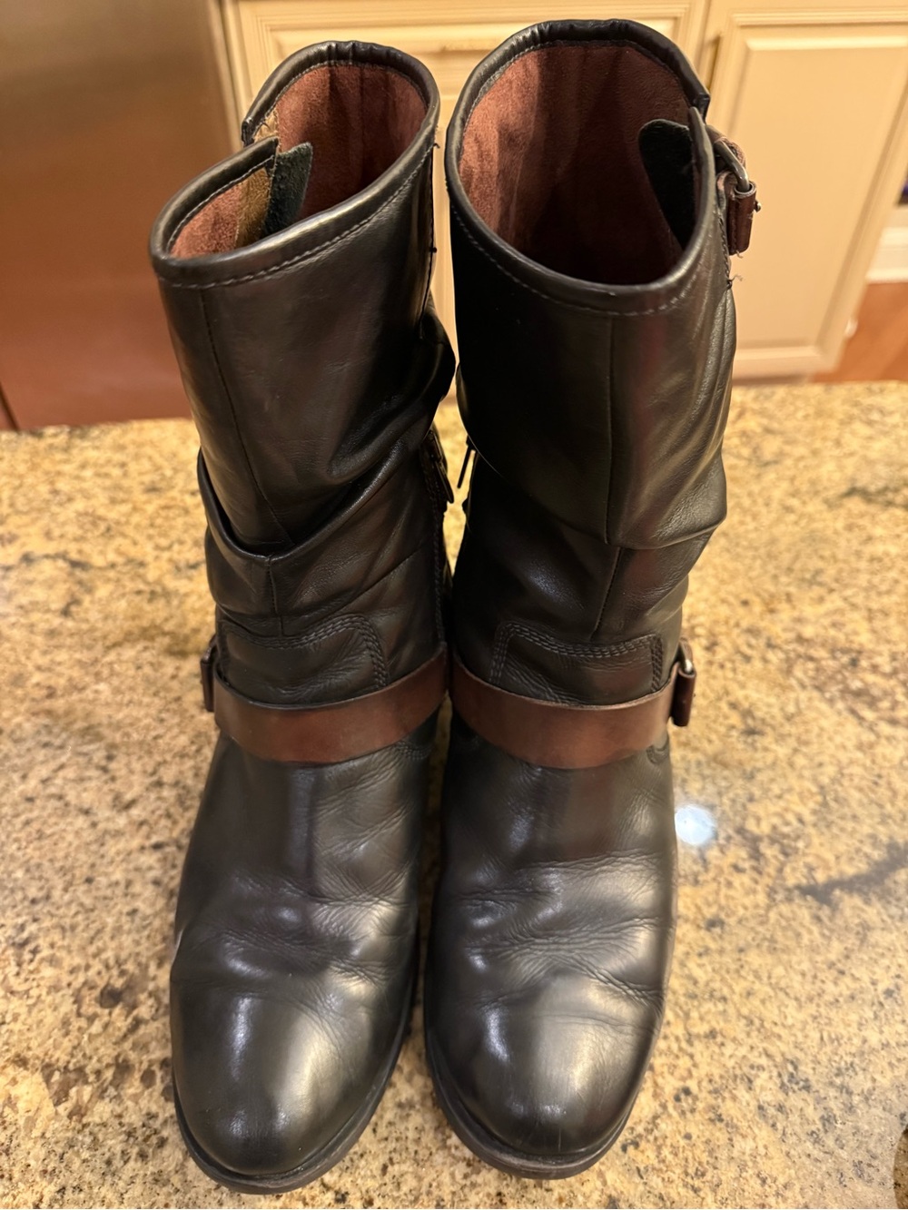Pikolinos Black Brown Leather Mid Calf Buckle Boots EU 41
